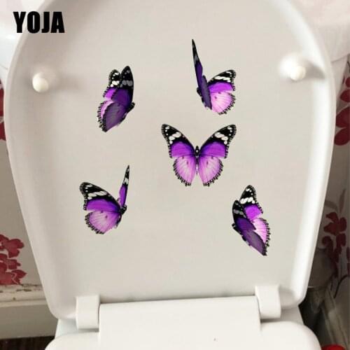 YOJA 19.3X21.9CM Purple Flying Butterfly House Decoration Room Wall Decals Toilet Seat Stickers T1-2073