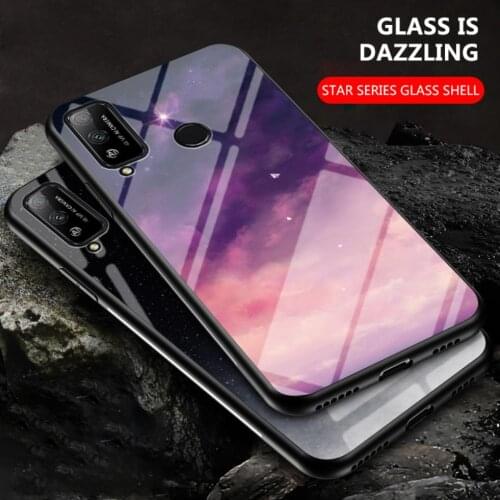 For Huawei Honor Play 4T /4T Pro Slim Cloud Star Pattern Painted TPU Side Tempered Glass Back Shell Phone Case Shockproof Cover