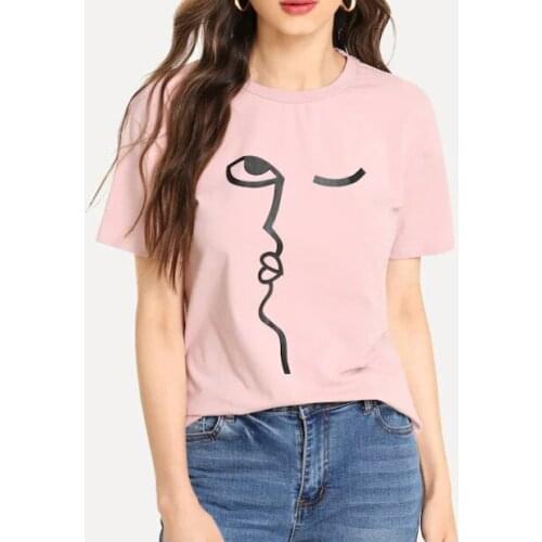 Woman Pink White Black Female Tops Casual O-neck T-shirt Fashion Bottoming Short Sleeve Tees