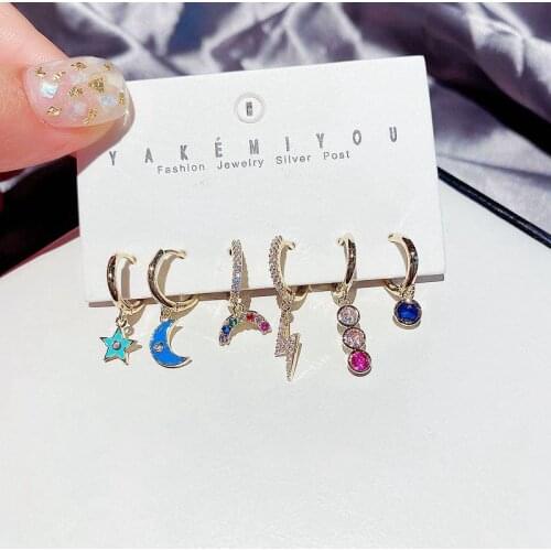 SIPENGJEL Fashion Sparking Rainbow Zircon Small Hoop Earrings Sets Simple Dainty Lightning Sets Earrings For Women Jewelry 2021