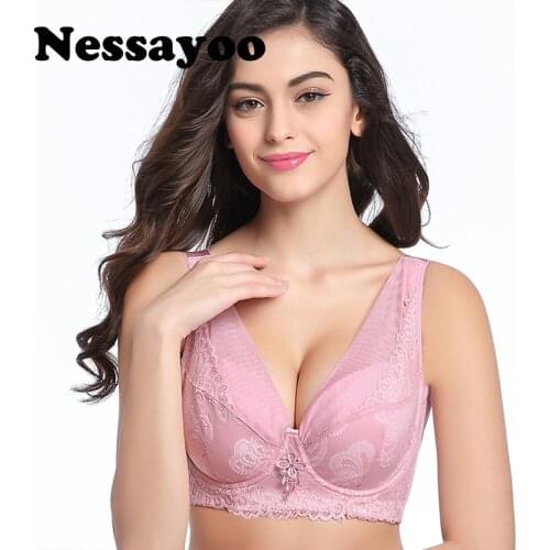 Nessayoo Womens Sexy Smooth Essential Padded bra Plus Size Ultra Thin Underwire Full Cup Lace wide sheer Bra D- F cup Big Sizes