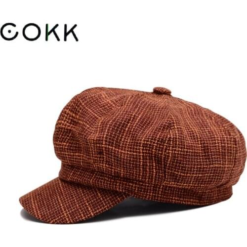 COKK Newsboy Cap Octagonal Hat Beret Women Autumn Winter Hats For Women Fashion Vintage Gorro Casquette Beret Female