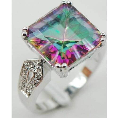 Rainbow Crystal Zircon Women 925 Sterling Silver Ring F916 Size 6 7 8 9 10