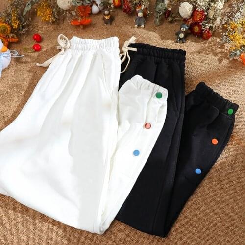 Zoki Autumn Loose Women Pants Cotton Fashion Multicolor Button Elastic High Waist Sweatpants Casual Solid Harajuku Female Pants