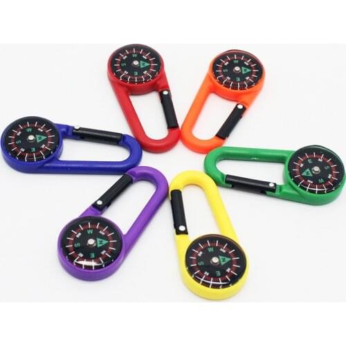 1 PCS Colored Plastic Mini Compass Outdoor Camping Hiking Travel Carabiner Childrens Toy Compass Small Gift Mixed Colour