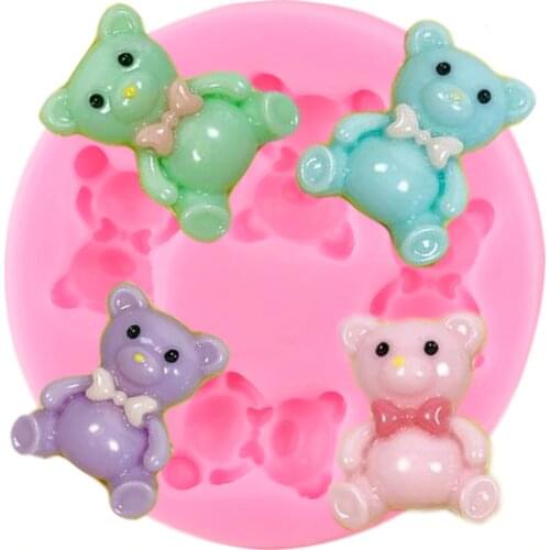 3D Cute Bear Silicone Mold DIY Chocolate Baby Birthday Cupcake Topper Fondant Cake Decorating Tools Candy Clay Soap Resin Moulds
