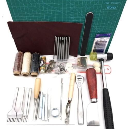 42pcs set Professional Leather Craft Tools Hand Sewing Stitching Punch Carving Work Saddle Groover Kit DIY Practical tools