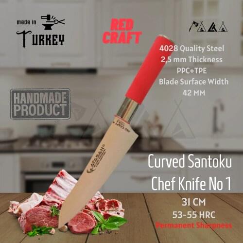 ATASAN Red Craft Curved Santoku Chef Knives 01 Handmade High Quality Professional Stainless Steel Steak Kitchen Knife Turkish