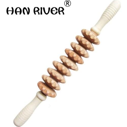 Wooden massager yoga meridian rod body massage stick wheel pounded his waist back massage neck leg