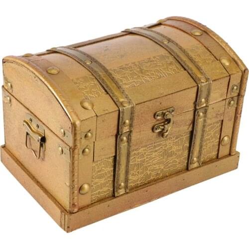Retro Wooden Pirate Treasure Chest Box Jewelry Storage Organizer Trinket Keepsake Treasure Case Decor Without Lock Size S