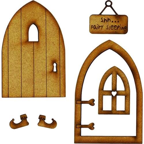 Kids Play House ornament Prop Sleeping Fairy Arch Door Window Board Pendant Little Fairy Shoes Wood craft Childrens Day Gift