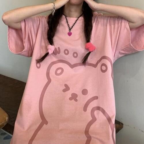 Summer Womens Top Bear Design Short Sleeve T-shirt Woman 2021 y2k Casual Large Size Tee Loose Cartoon Print Thin Tshirt Girls