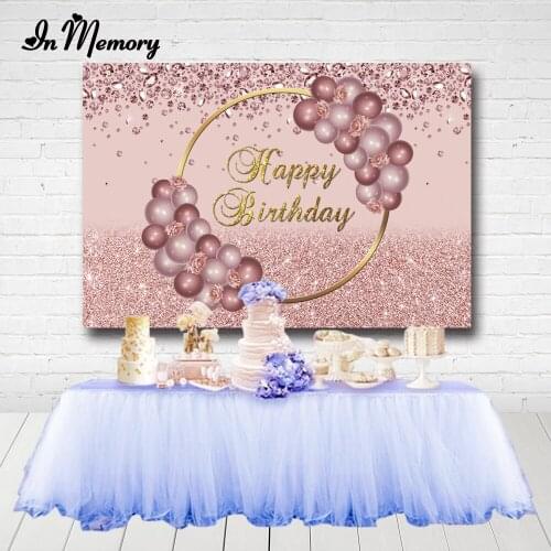InMemory Rose Gold Glitter Shiny Diamonds Girls Sweet 16 Backdrop For Photo Studio Gold Circle Balloons Lady Birthday Background