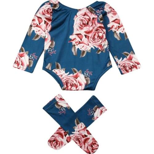 Newborn Baby Girls 0-24M Flower Print Romper+Leg Warmers 3Pcs Outfits Clothes