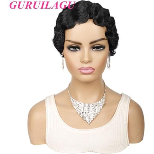 GURUILAGU Short Natural Wavy Wigs For Women Heat Resistant Synthetic Hair Pixie Cut Wig Black/blonde/red Daily Party Cosplay Wig