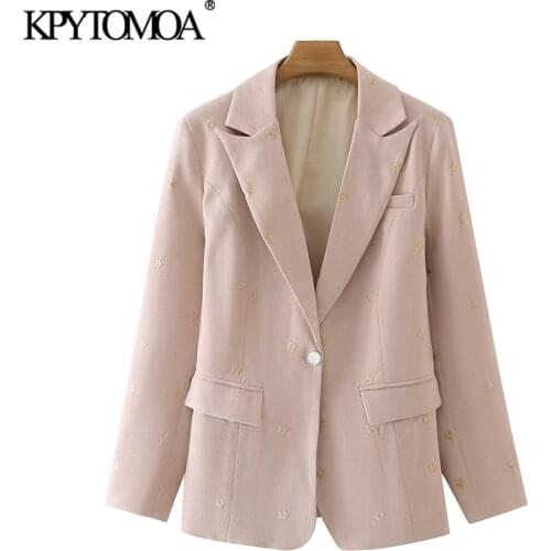 KPYTOMOA Women 2021 Fashion Office Wear Floral Embroidery Blazer Coat Vintage Long Sleeve Pockets Female Outerwear Chic Veste