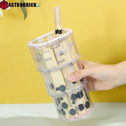 Creativity MOC Coffee Milk Tea Pearl Build-On Cups 3D Model Building Blocks Bricks Toy Educational For Children Birthday Gifts