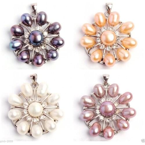 Fashion Pretty Natural 6-7mm Rice Freshwater Cultured Pearl Flower Pendant