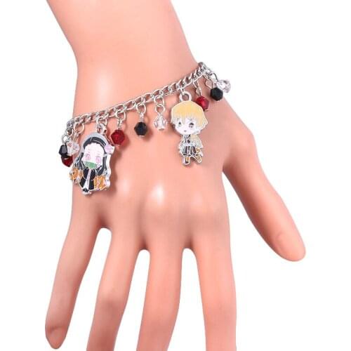 Cartoon Anime Demon Slayer Kimetsu no Yaiba Charm Bracelet Kamado Tanjirou Metal Bangles Wristbands Jewelry For Men Women