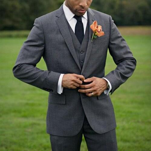 ANNIEBRITNEY Dark Grey 3 Piece Slim Men Fashion Suit Cutsom Groom Wedding Tuxedo Prom Wedding Tailor Made Men Suit With Pants