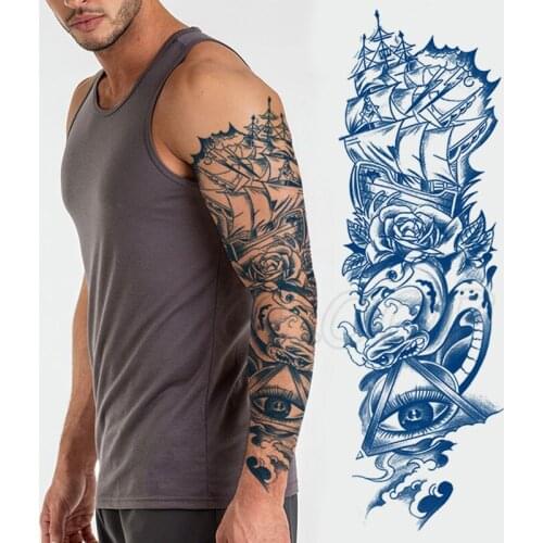 Juice Tattoo Sticker Windsail-ship Triangle Big Eye Rose Flower Stickers Full Arm Art Manly Fake Tatoo Keep about 15 Days