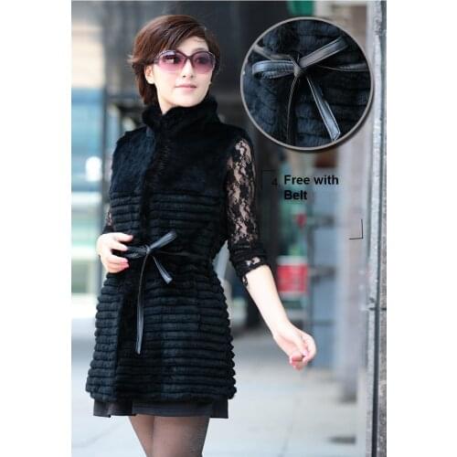 Real natural genuine rex rabbit fur vest womens long sleeveless fur coat winter fur waistcoats 3XL Free shipping