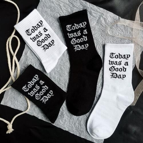 Russian Inscription Black/White Letter Sports Woman Harajuku Crew Slogan Socks Cotton Hip Hop Skateboard Casual Men/Women Socks