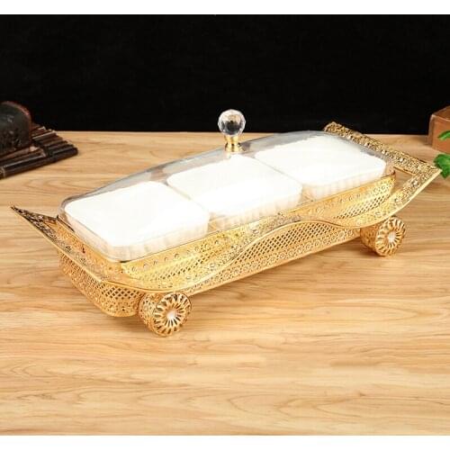 New European style with diamond and split grid with lid melon seeds dry fruit tray creative fashion candy box wedding hotel snac