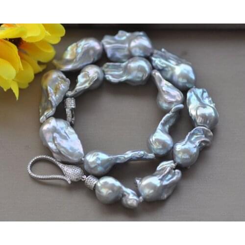 Z10965 17" 27mm Gray Baroque Keshi Reborn Pearl Necklace