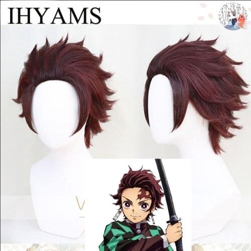 Kamado Tanjirou Cosplay Wig Blade of Demon Slayer Kimetsu no Yaiba Halloween Anime Short Synthetic Hair