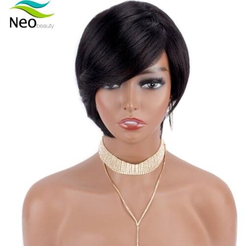 Short Pixie Cut Wig Human Hair Natural Black Cheap Full Machine Wig Remy Brazilian Hair Easy Apply for New Style Free Shipping