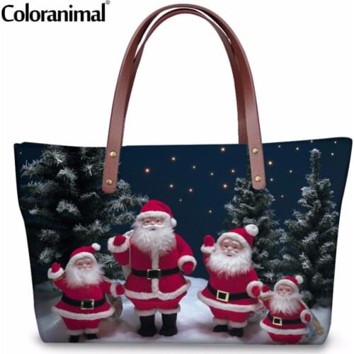 Coloranimal Gift Bag for Women Large Ladies Tote Bag Merry Christmas Santa Claus Print Women Handbags Luxury Moose Shopper Bag