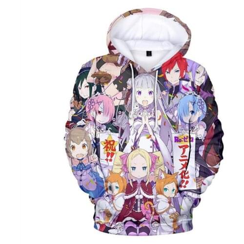 Popular 3D Men/women Harajuku Hip Hop Pullover Hooded Re:zero Twin Maid Ram Rem 3D Print Hoodies Long Sleeve Casual Sweatshirts