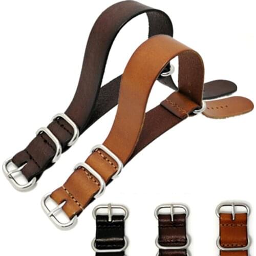 Genuine Cowhide Leather Military Watch Strap Band Zulu For Nato Watchband 18mm 20mm 22mm + Tool