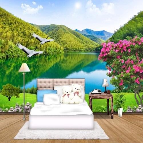 Custom 3D Photo Self Adhesive Wallpaper HD Forest Mountain Lake Natural Landscape Large Painting Living Room Background Murals