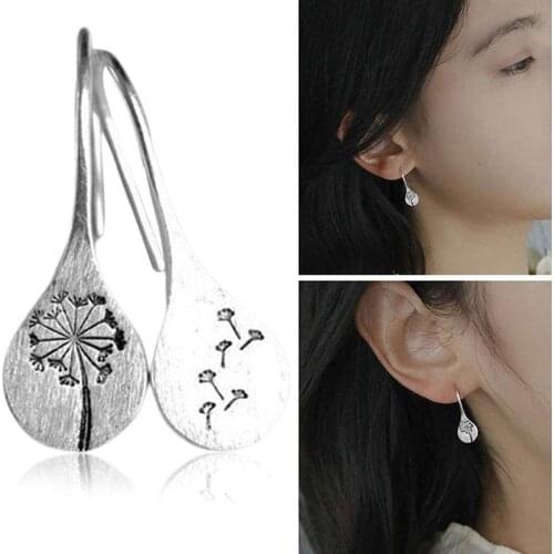 Nature-inspired Dandelions Earrings Simple Geometric Silver Color Hook Drops Dangle Earrings For Woman EA