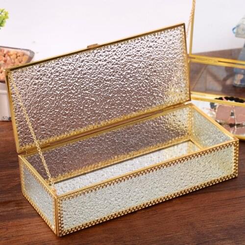 Golden Glass Jewelry Box Makeup Cosmetic Organizer Watch Lipstick Display Stand Jewelry Earrings Storage Accessories Gift Box