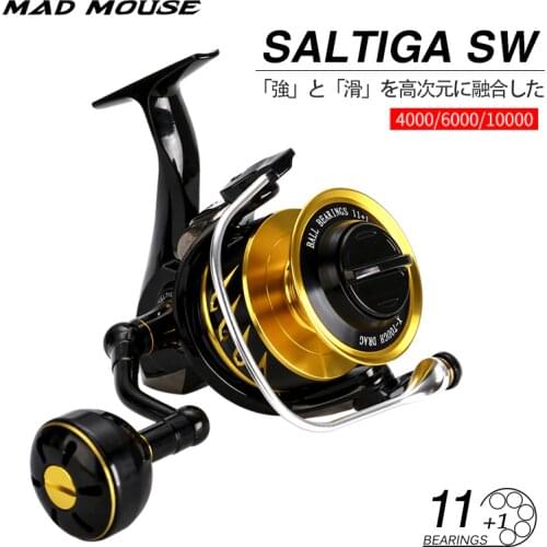 MADMOUSE SALTIGA SW4000XG SW6000HG SW10000HG Spinning Fishing Reel 11+1BB Spinning Jigging Reel 35kg Drag Power Spinning Wheels