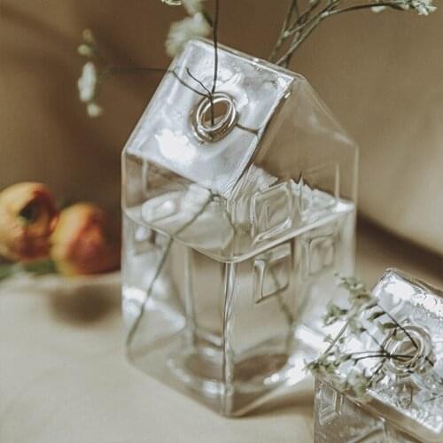 House Shape Glass Vase Flower Pot Flower Basket Flower Vase Decoration Home Nordic Decoration Dried Flower Hydroponic M68E
