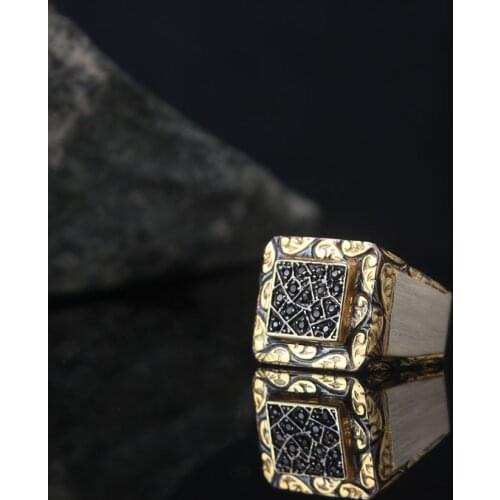 Dark Zircone Traditional Turkish 925 Sterling Silver Special Handmade Signet Rings Jewelry Gift From Turkey for Women Men