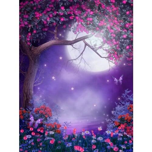 VinylBDS 5x7ft Fairy Children Flowers Photography Backdrop Purple Studio Background