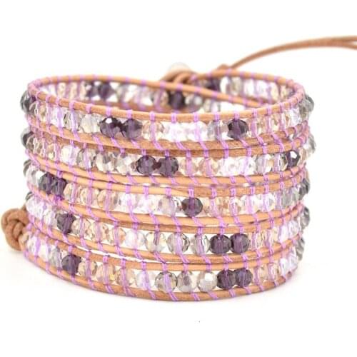 High End Couples Bracelets New Semi Precious Stone Crystal Leather Wrap Bracelet Natural Stone Rhinestone Beaded Girls Bracelet