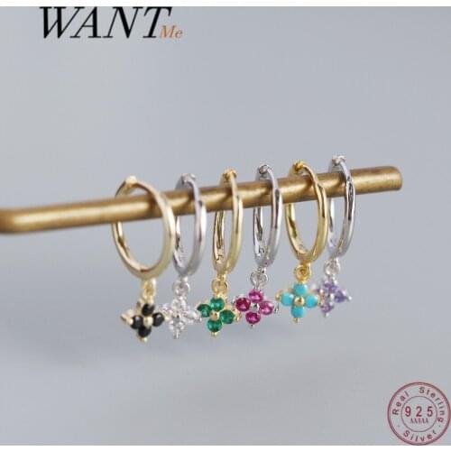 WANTME Genuine 925 Sterling Silver Colored Zircon Four Leaf Clover Charming Stud Earrings for Women Fashion Korean Party Jewelry