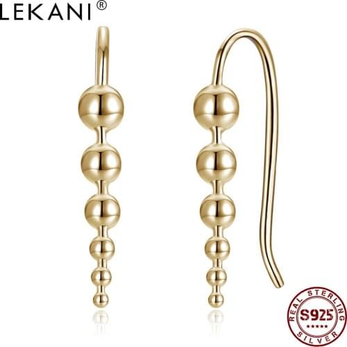 LEKANI 925 Sterling Silver Clip Earrings For Women Simple Champagne Gold Round Bead Earring Anniversary Fine Jewelry New Arrival