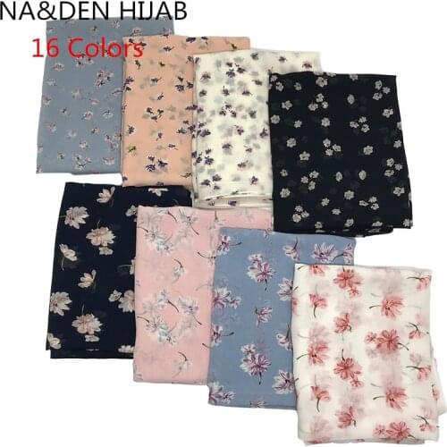 Women Chiffon Scarf Fashion Flower Print Head Scarves Lady Luxury Brand Shawls Women Scarf Foulard Satin Hijab 180*70cm 16 Color