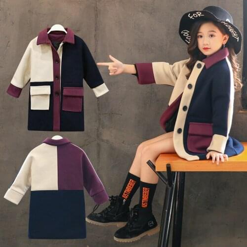 Winter Coat For Girls Thick Woolen Jacket For Girls Fashion Plaid Kids Outerwear Autumn England Teenage Clothes For Girls School