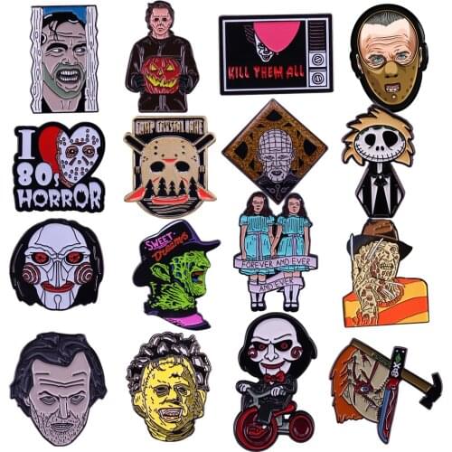 LT979 90s Horror Movie Halloween Enamel Pins for Backpack Badge Collar Lapel Pin Jewelry Birthday Gifts for Friends Accessories