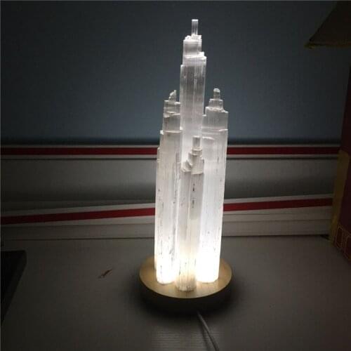 18-23cmNatural Quartz Crystal Selenite Tower Lamp High-frequency Flash Seven Chakras Gypsum Castle Reiki Healing Raw Minerals