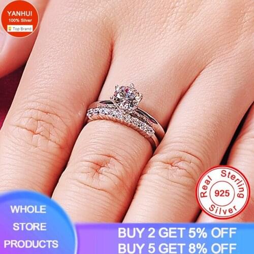 2pcs Silver 925 Stacking Ring Women Engagement Wedding Bands Bridal Party Cubic Zirconia Rings Sets Jewelry Gift