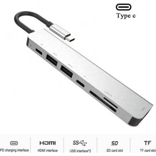 7-in-1 Type-C to PD Micro-SD/TF Multi-Port Docking Hub Converter Adapter